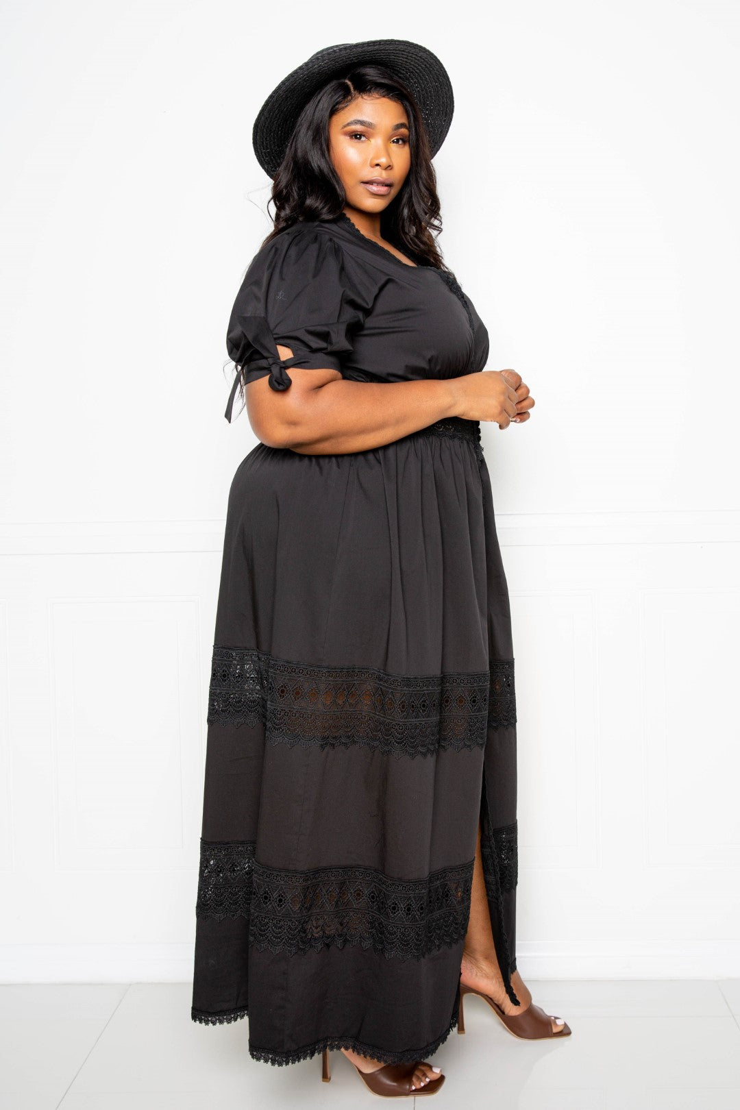 Puff Sleeve Maxi Dress With Lace Insert sneakerhypesusa