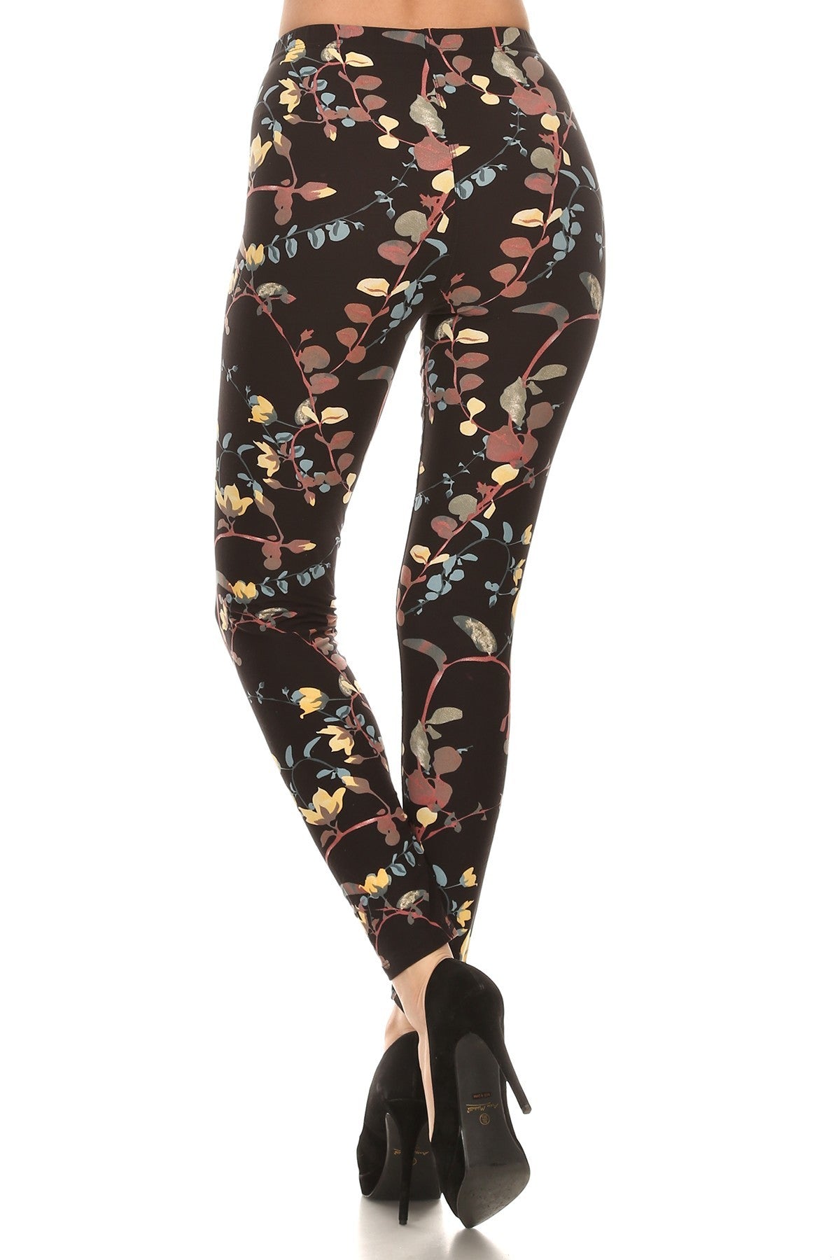 Vine Printed High Waisted Knit Leggings In Skinny Fit With Elastic Waistband sneakerhypesusa