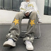 Jeans Oversized American Jeans Men's Spring Autumn High Street Hip Hop Style Embroidered Stars Whiskers Straight Loose Pants - sneakerhypesusa