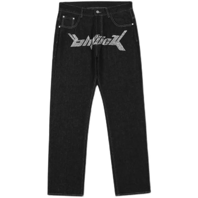 Jeans With Print Straight Baggy Punk Men's Fashion Harajuku Pants Printed Oversize Streetwear Y2k Black Trendyol Hip Hop Man - sneakerhypesusa