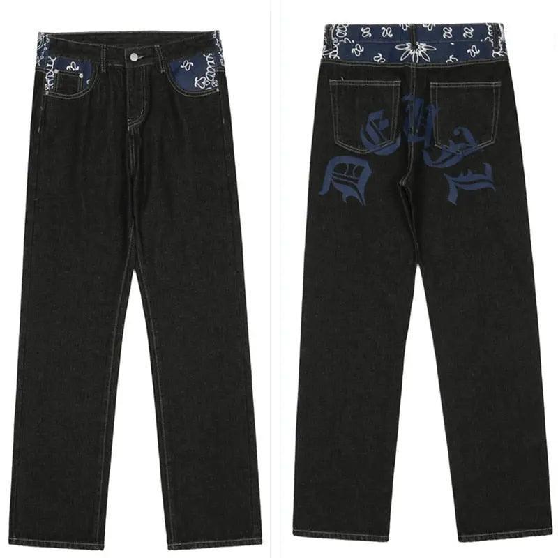 Jeans With Print Straight Baggy Punk Men's Fashion Harajuku Pants Printed Oversize Streetwear Y2k Black Trendyol Hip Hop Man - sneakerhypesusa