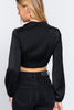 Load image into Gallery viewer, Long Sleeve Notched Collar Front Twisted Detail Crop Woven Top sneakerhypesusa