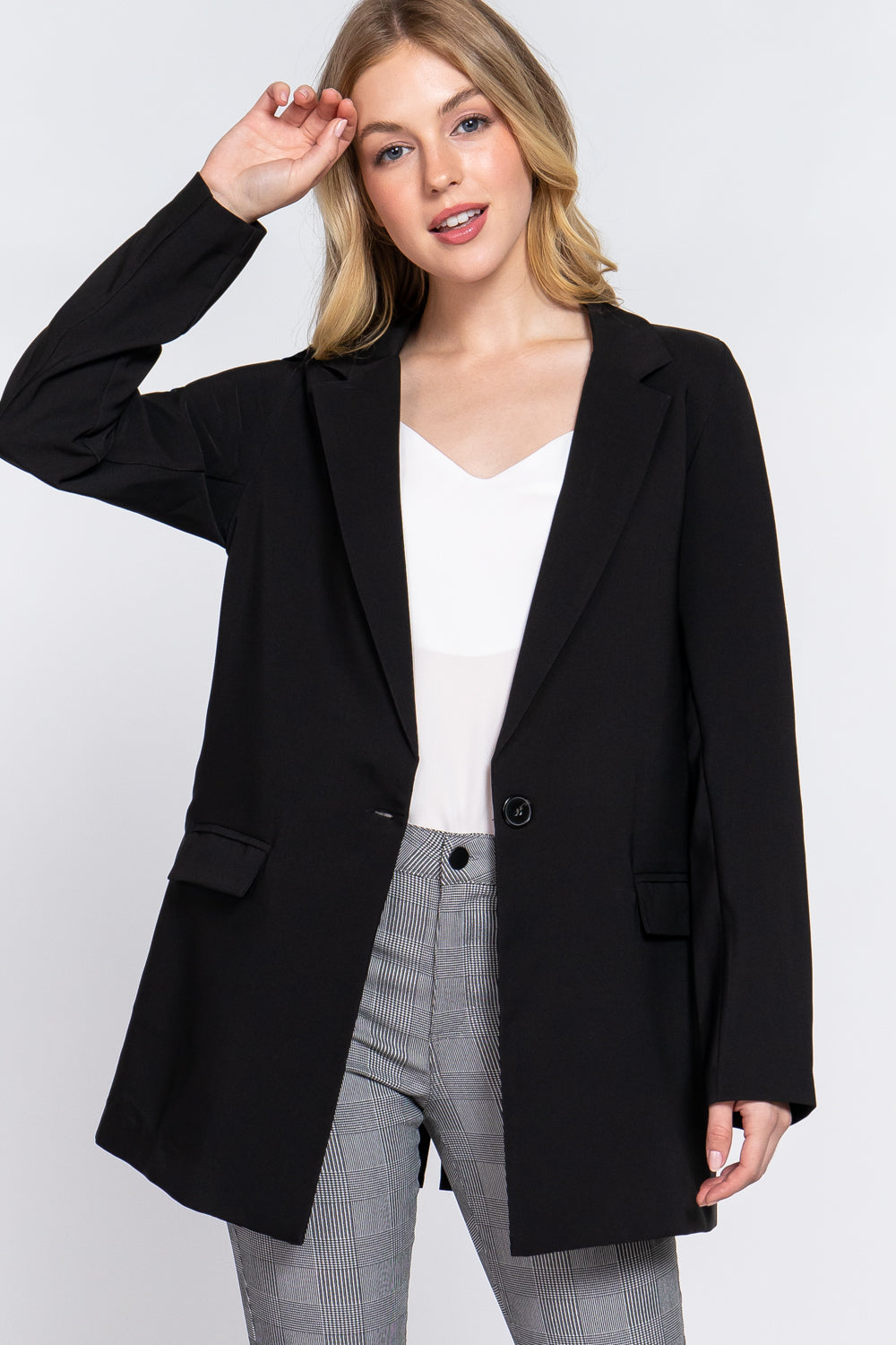 Long Sleeve Notched Single-breasted Tunic Blazer sneakerhypesusa
