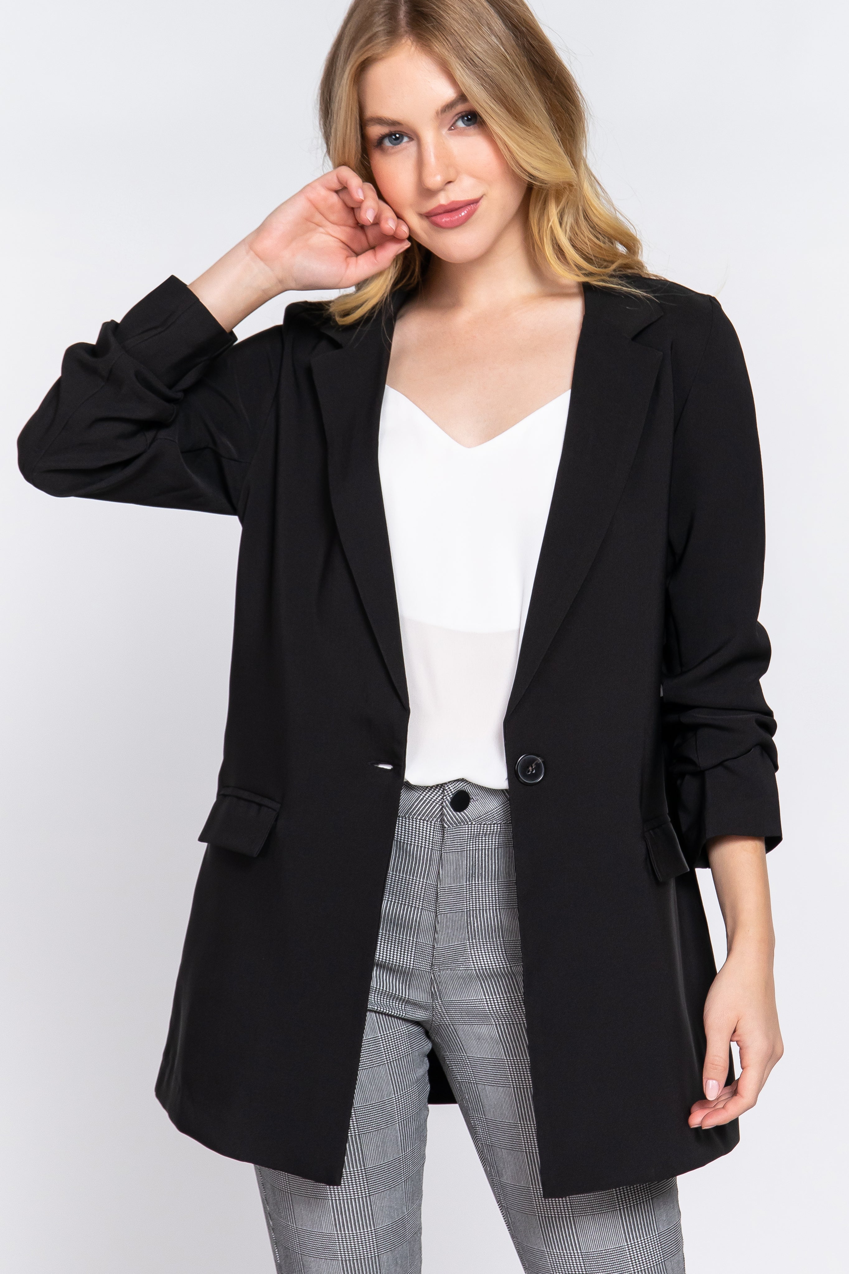 Long Sleeve Notched Single-breasted Tunic Blazer sneakerhypesusa