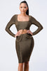 Load image into Gallery viewer, Luxe Waist Gold Chain Cut-out Detail Square Neck Glitter Bodycon Dress sneakerhypesusa