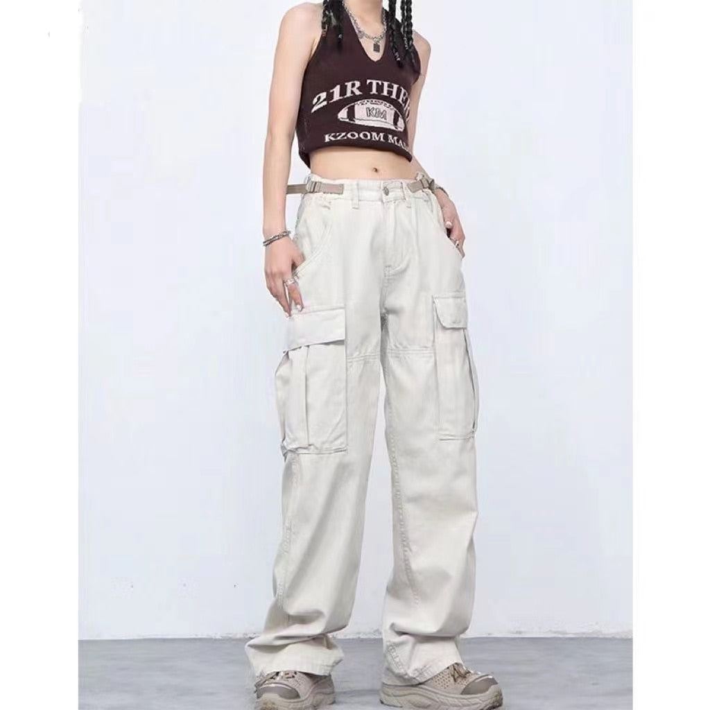 Pocket Solid Color Overalls Street Retro Jeans eprolo