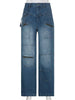 Streetwear Jeans Women Low Waist Button Up Straight Pants - sneakerhypesusa