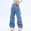 Pocket Solid Color Overalls Street Retro Jeans - sneakerhypesusa